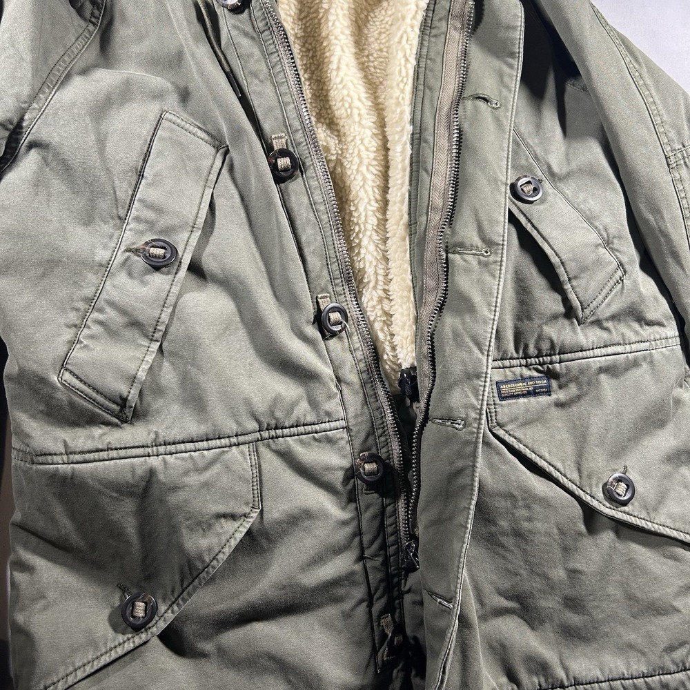 Abercrombie & Fitch Sherpa Lined Military Parka Olive Green Hooded Mens M - Picture 4 of 11